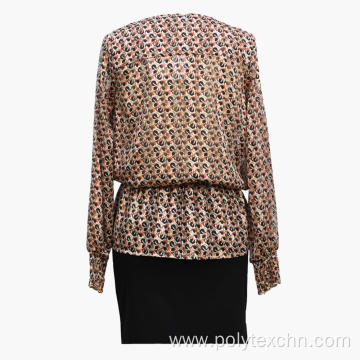 Multicolor Printed Peplum Long Sleeve Top